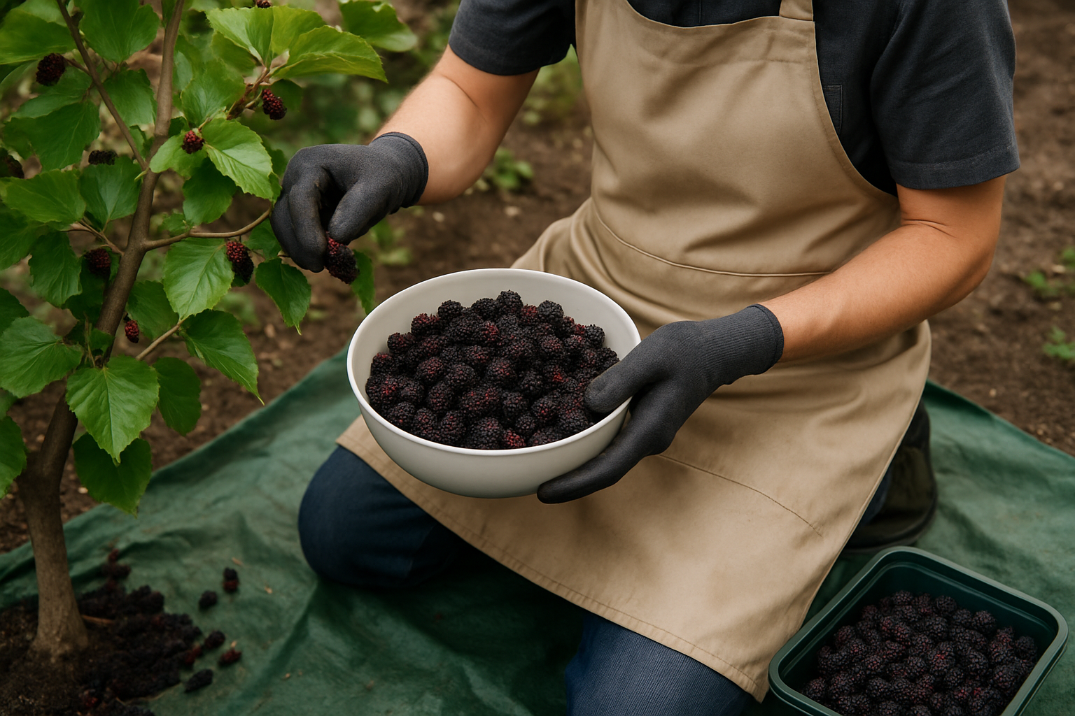 Harvesting Mulberries Without Staining Your Clothes, Hands, and Deck
